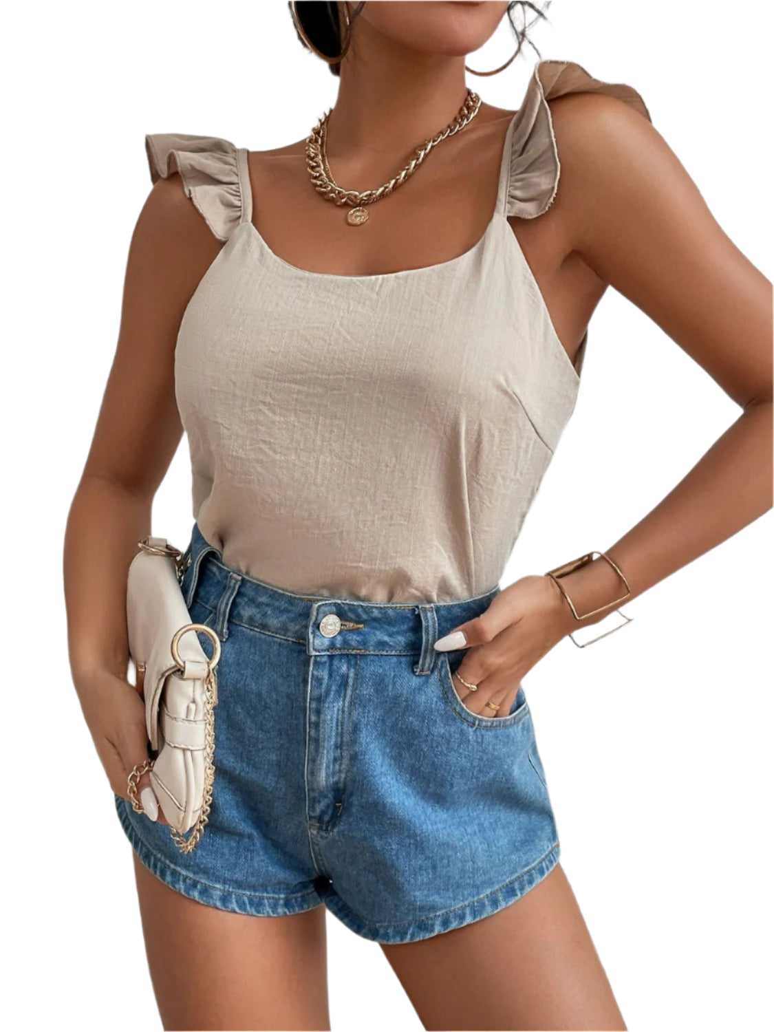 Backless Ruffled Scoop Neck Tank
