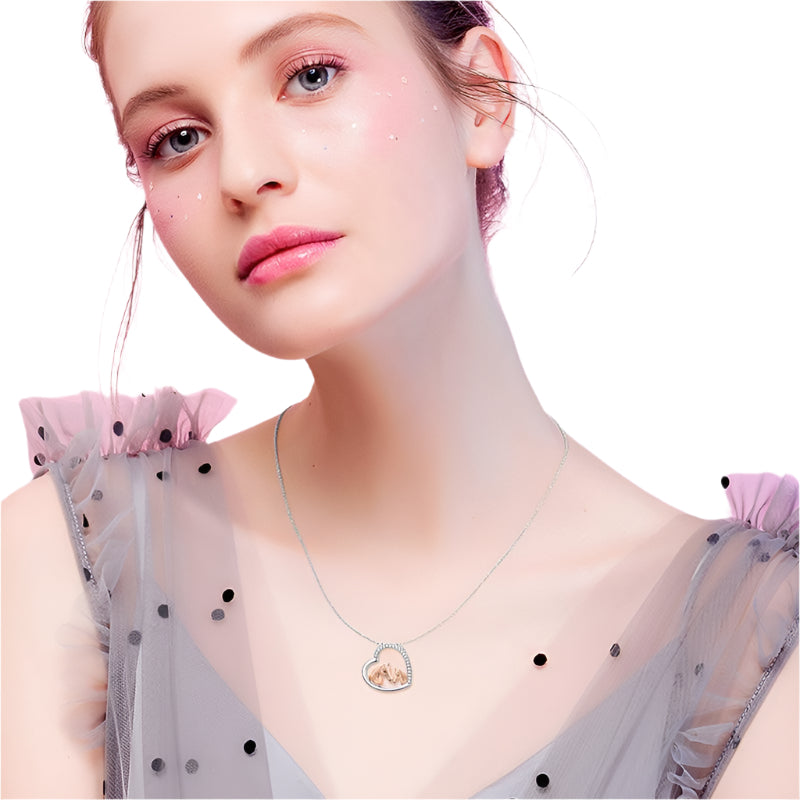 Horses Mare and Foal 925 Sterling Silver Heart Pendant Necklace