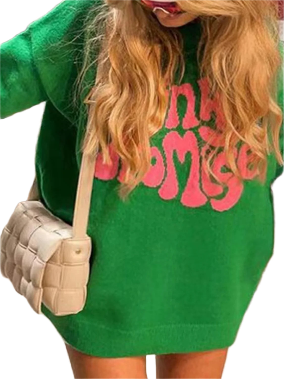 PINKY PROMISE Round Neck Drop Shoulder Sweater