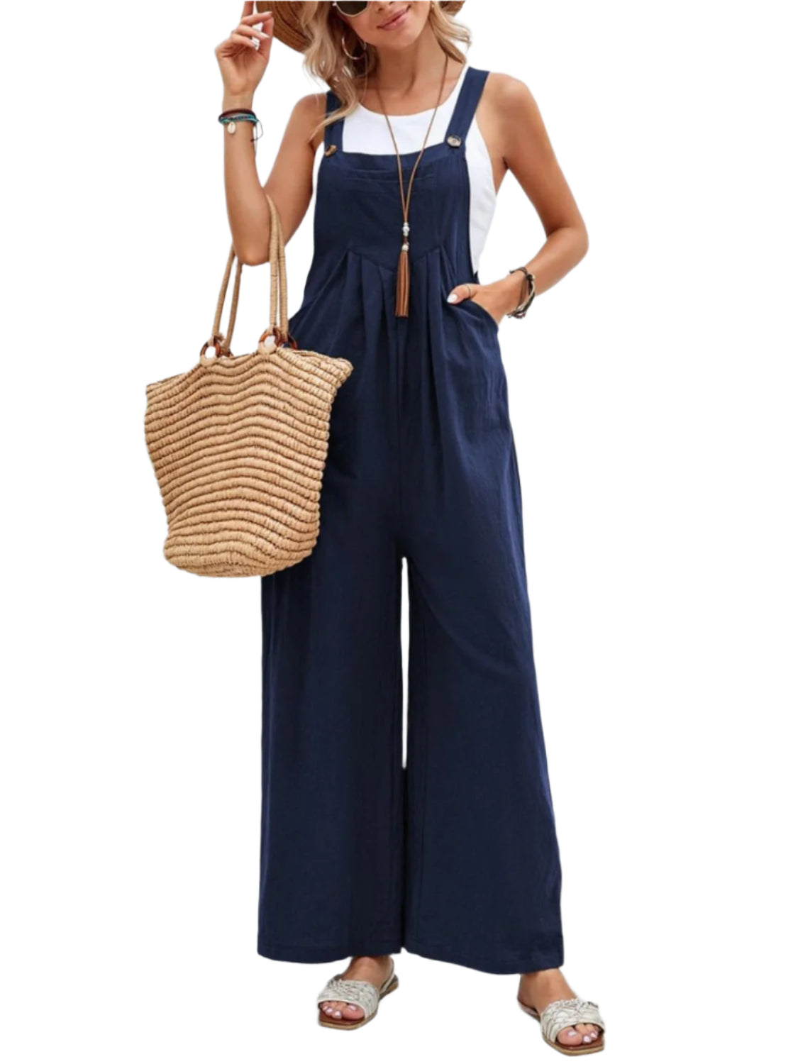 Full Size Square Neck Wide Strap Overalls