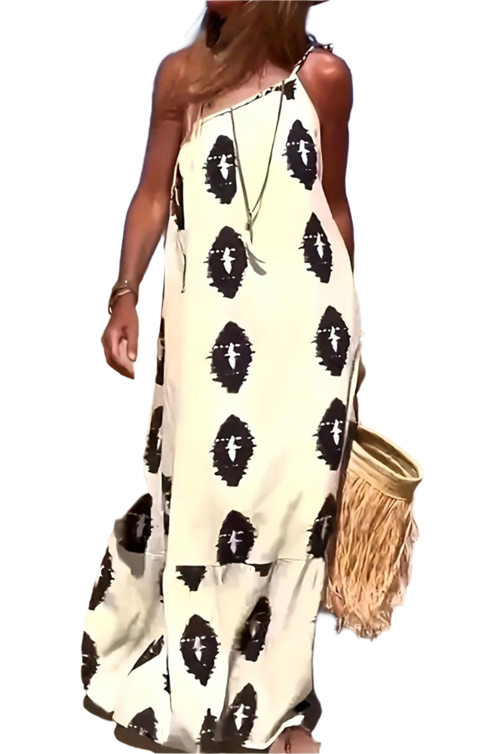 Printed Single Shoulder Maxi Dress