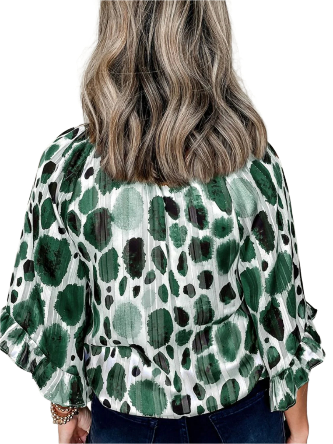 Printed Tie Neck Three-Quarter Sleeve Blouse