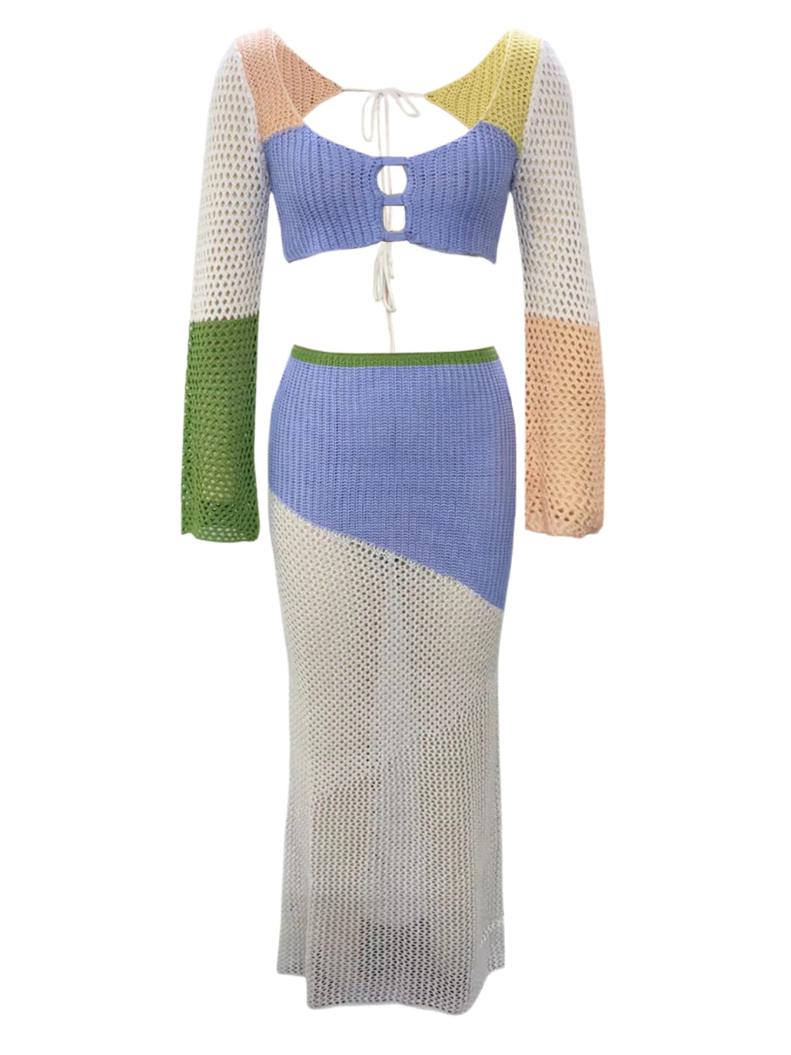 Tied Long Sleeve Top and Skirt Cover Up Set