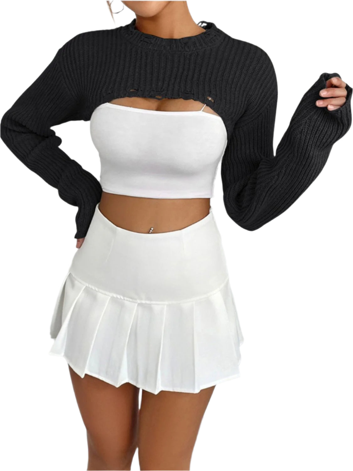 Distressed Long Sleeve Cropped Sweater