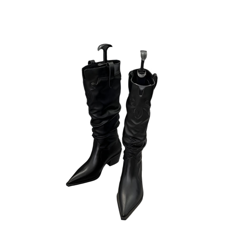 Knee High PU Leather Mixed Material Boots