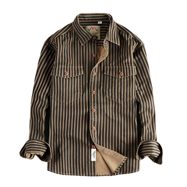 Men's Woven Cotton Striped Long Sleeve Shirt