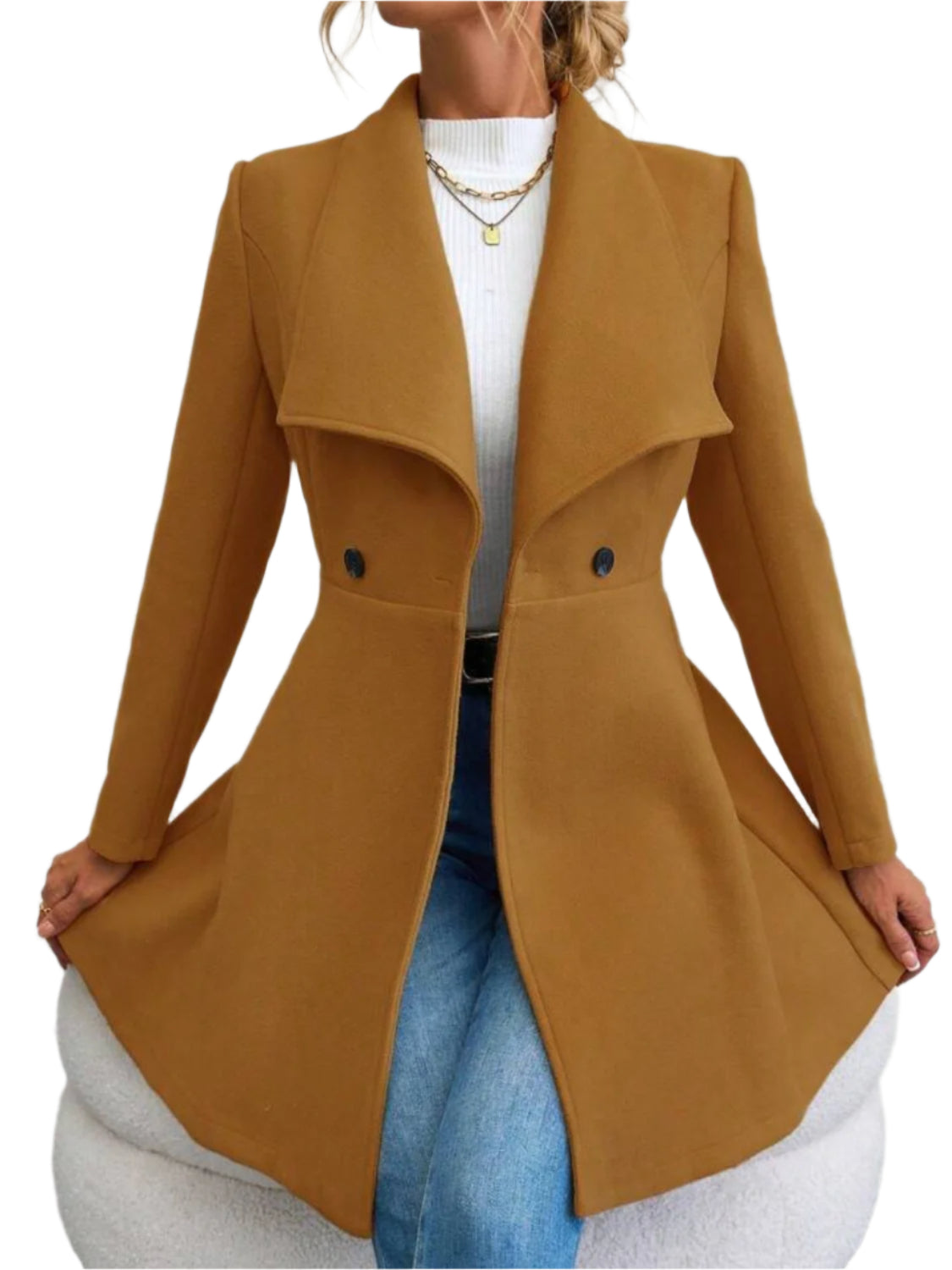 Collared Neck Button Up Long Sleeve Coat