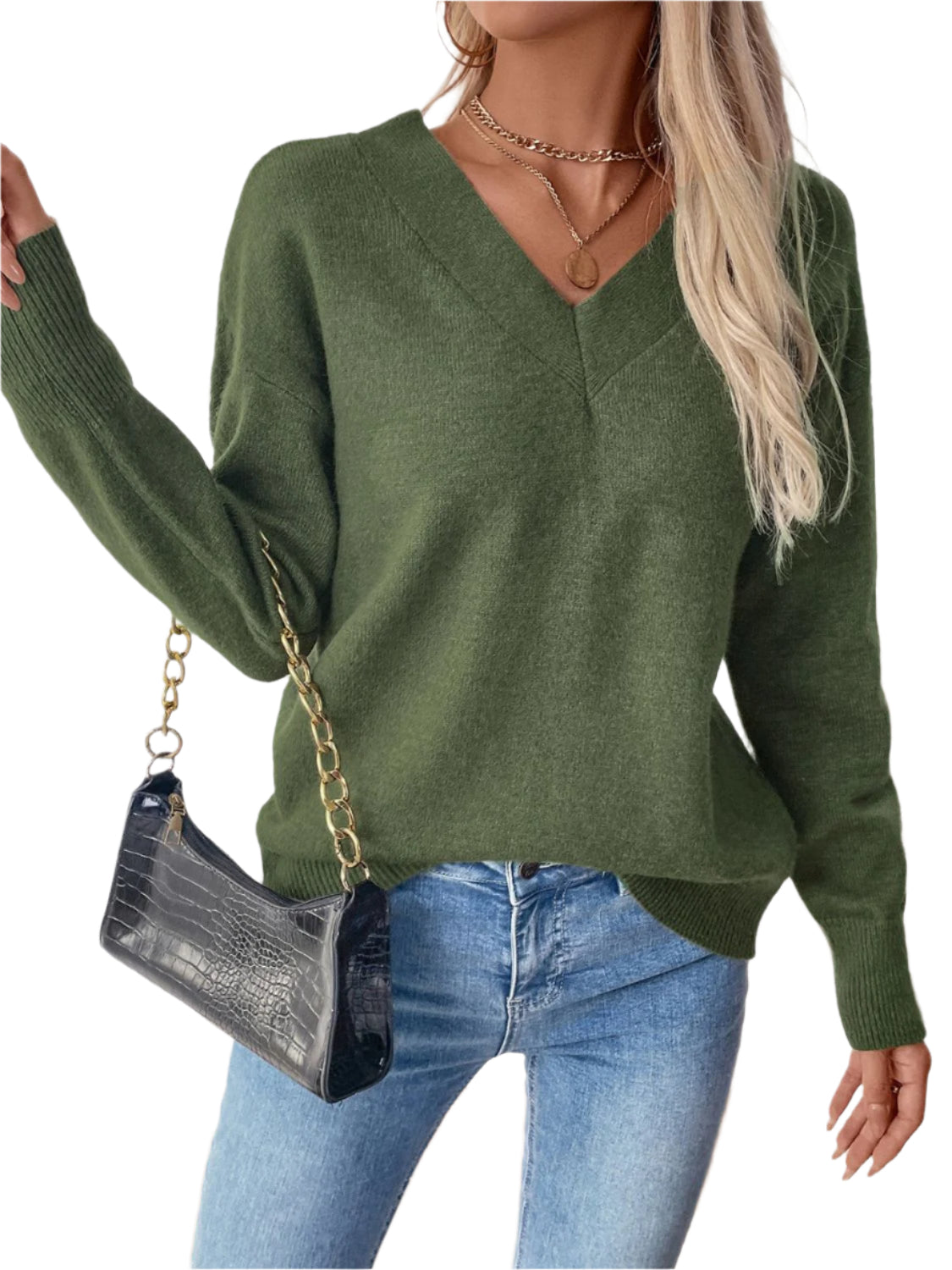 Perfee Twisted V-Neck Long Sleeve Sweatshirt