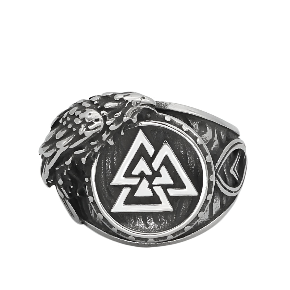 Stainless Steel Valknut Raven Ring