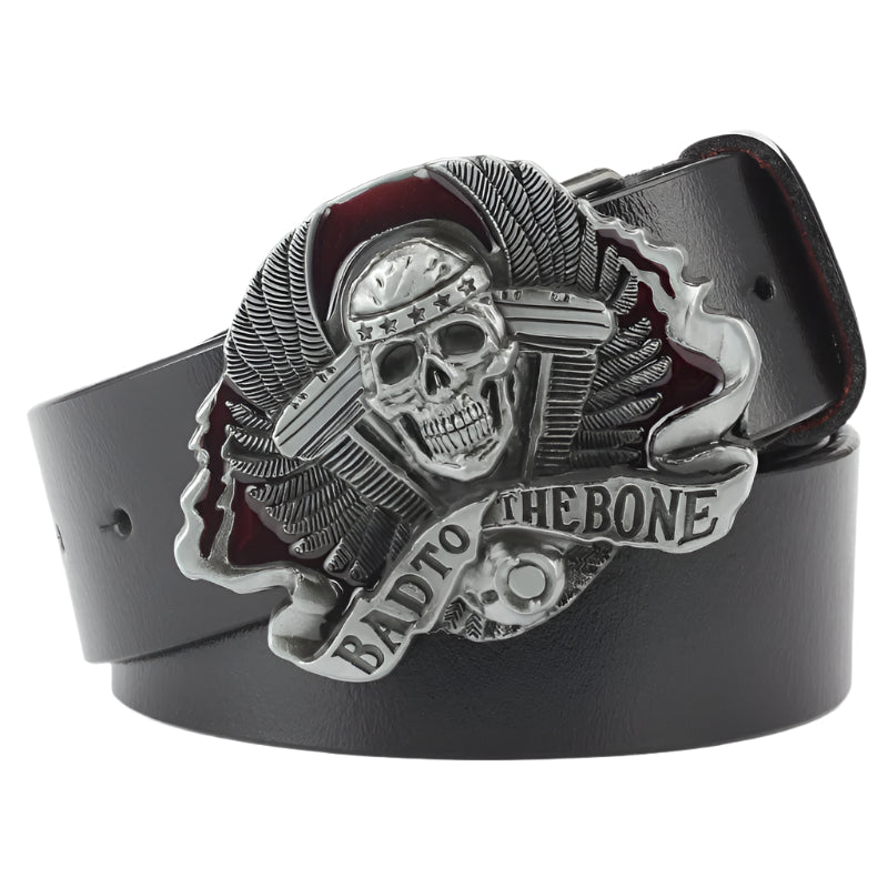 Cowhide Leather Belt with Skull Buckle