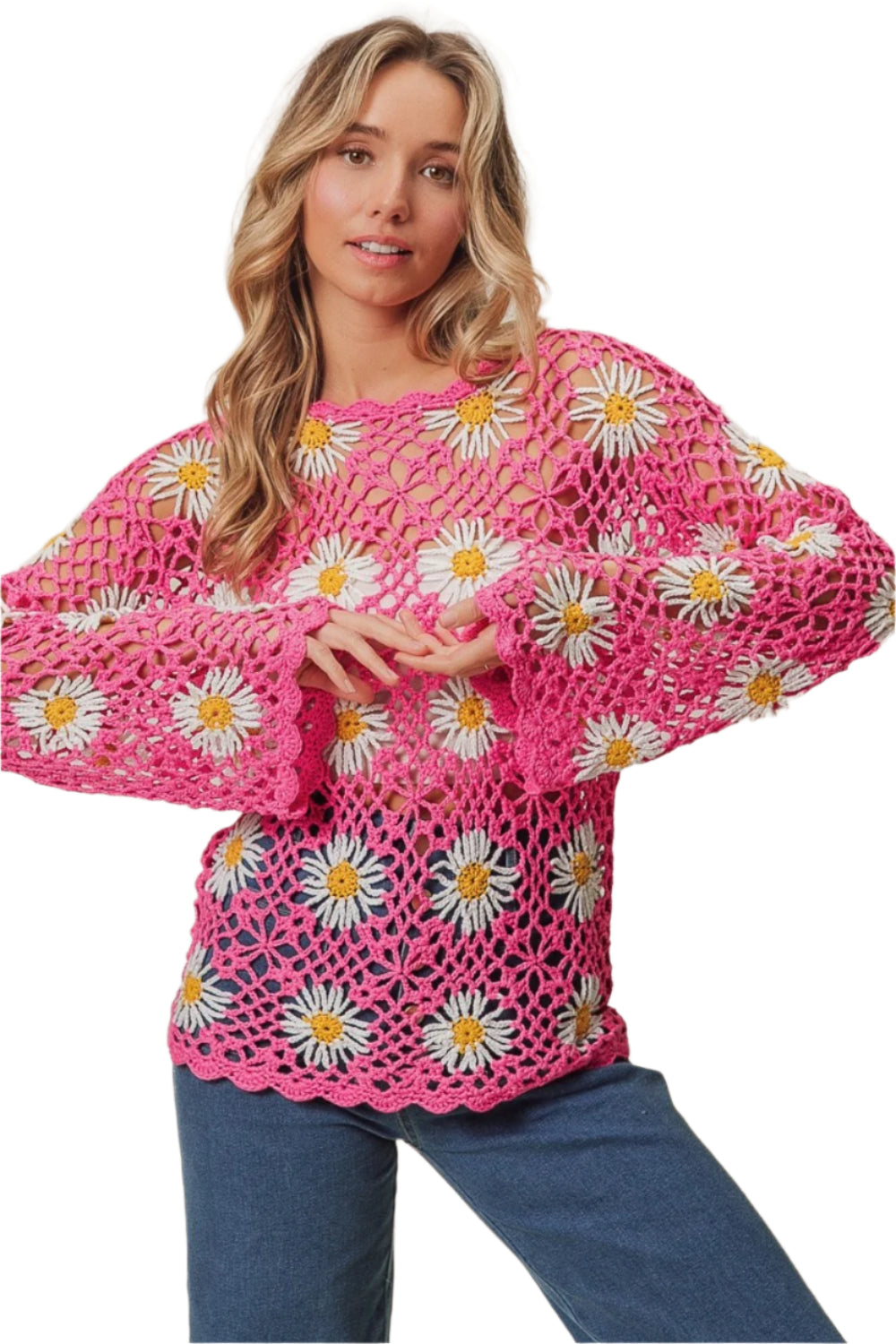 BiBi Floral Crochet Net Lace Cover Up