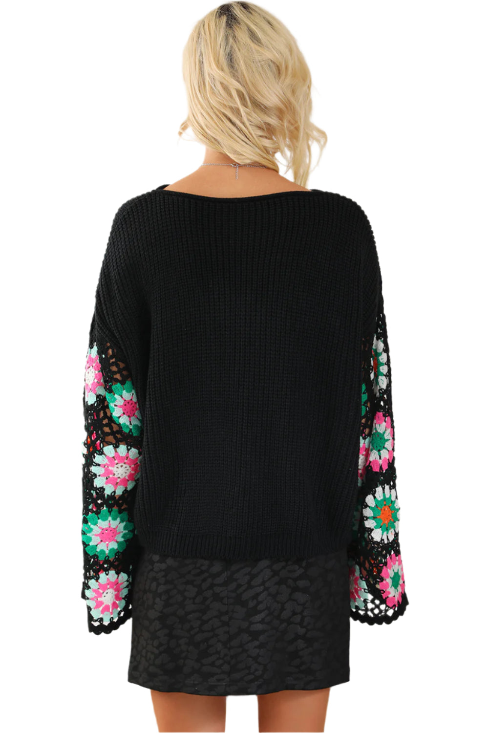 Crochet Round Neck Long Sleeve Knit Top