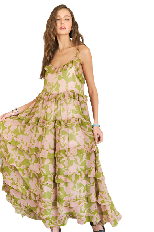 ADORA Ruffled Tiered Scoop Neck Cami Dress