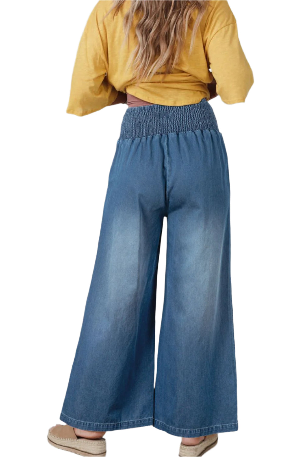 Smocked Wide Leg Jeans