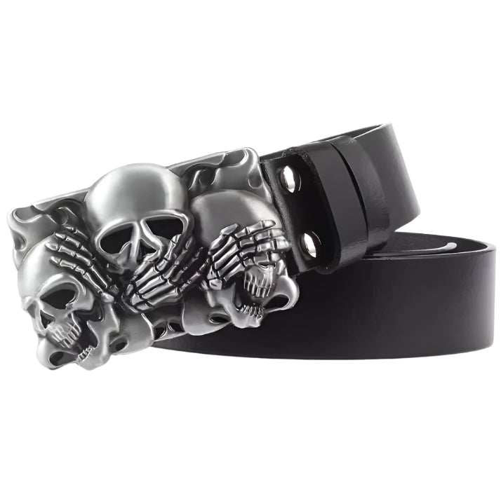 Cowhide Leather Belt with Skull Buckle