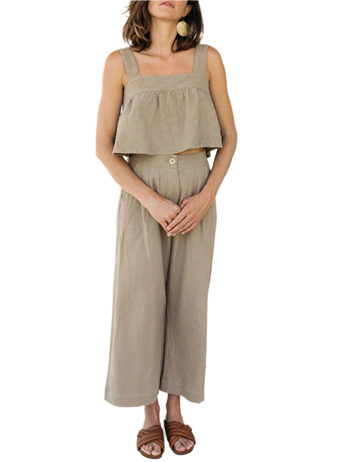 Square Neck Wide Strap Top and Pants Set