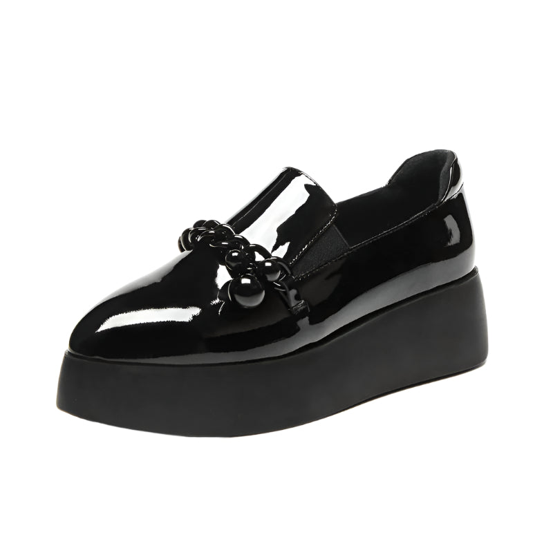 Cowhide Patent Leather Chain Loafers