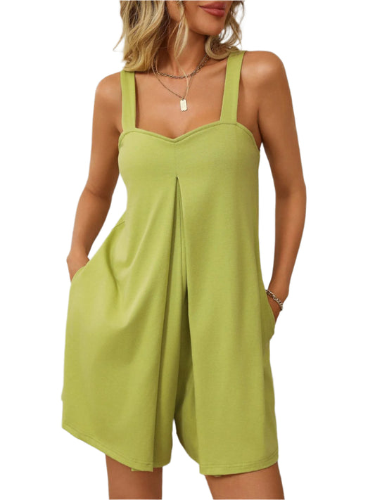 Mandy Sweetheart Neck Wide Strap Romper with Pockets