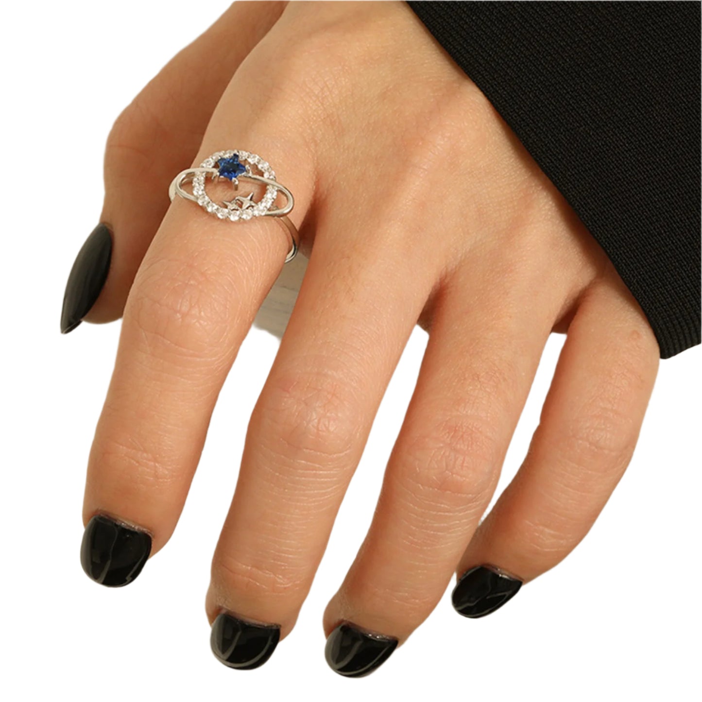 Planet Shape Inlaid Zircon 925 Sterling Silver Ring