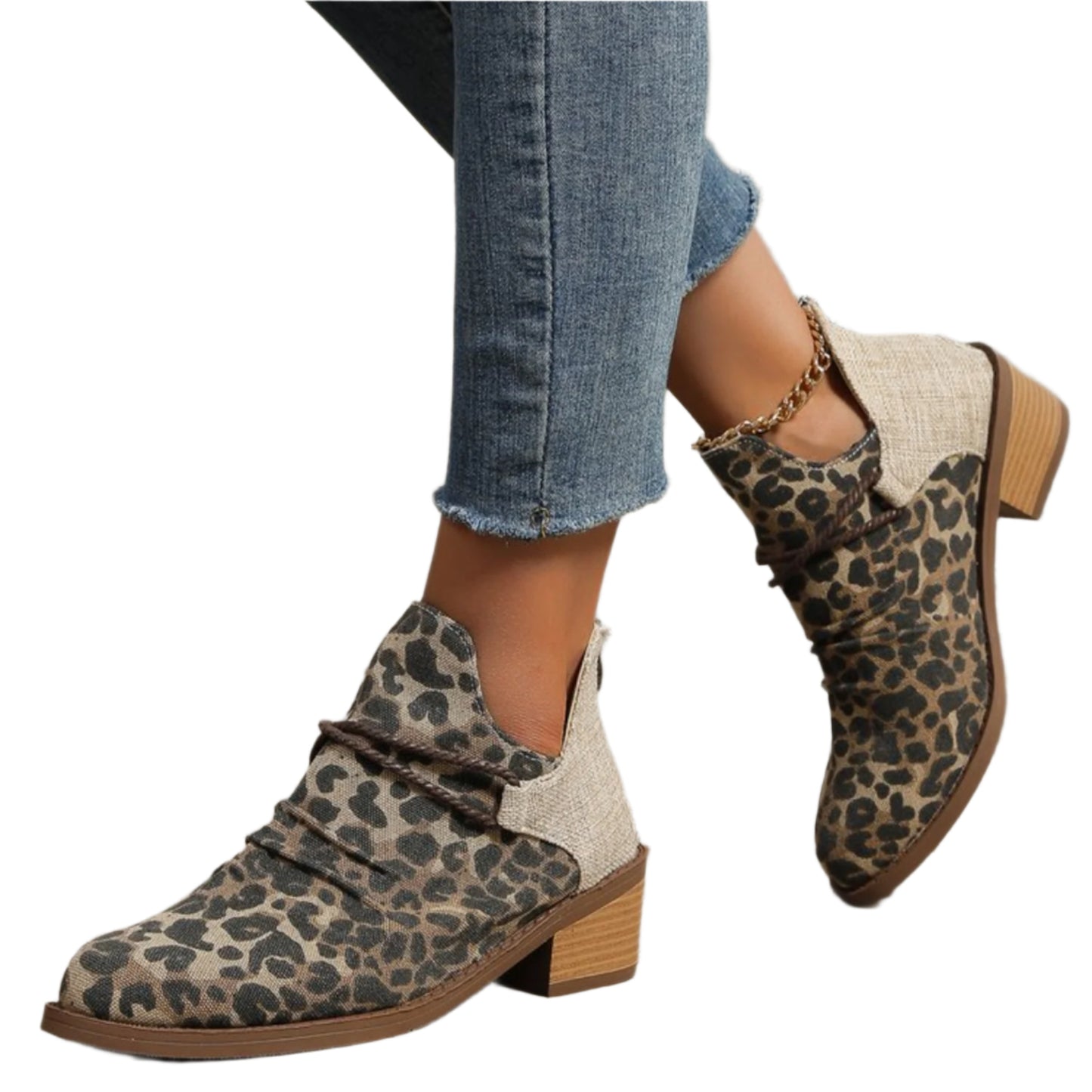Contrast Canvas Low Heel Boots