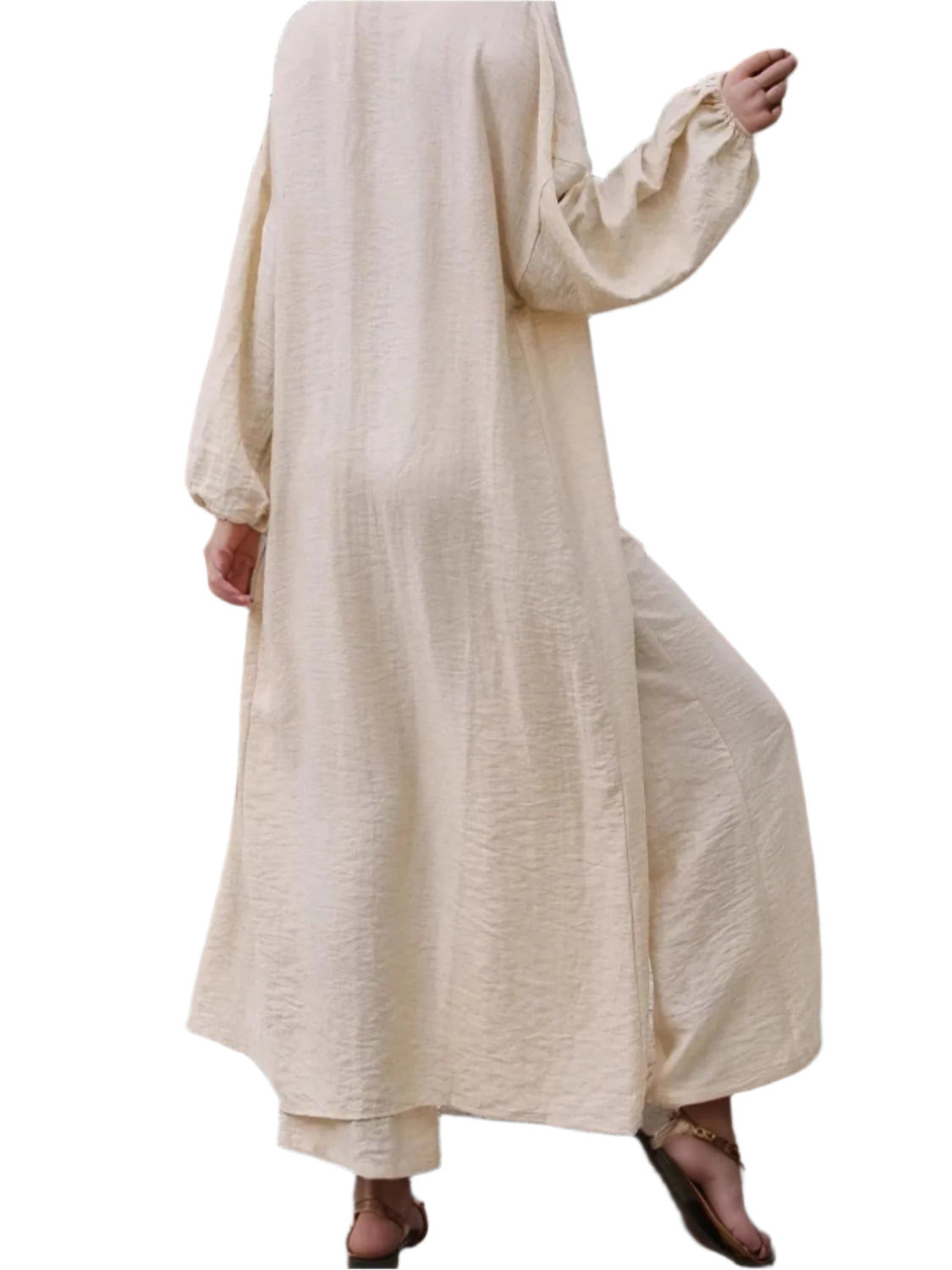 Open Front Balloon Sleeve Cardigan and Pants Set