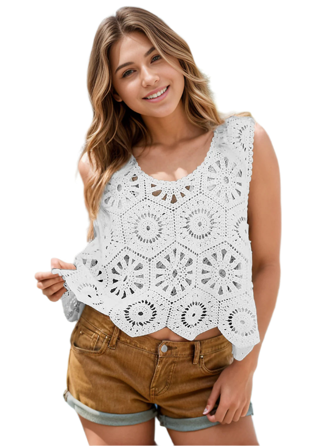 Openwork Round Neck Knit Vest