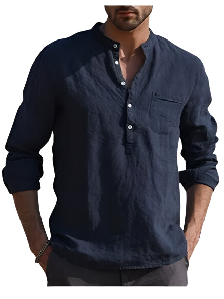 Long Sleeve Men's Linen Solid Color Shirt