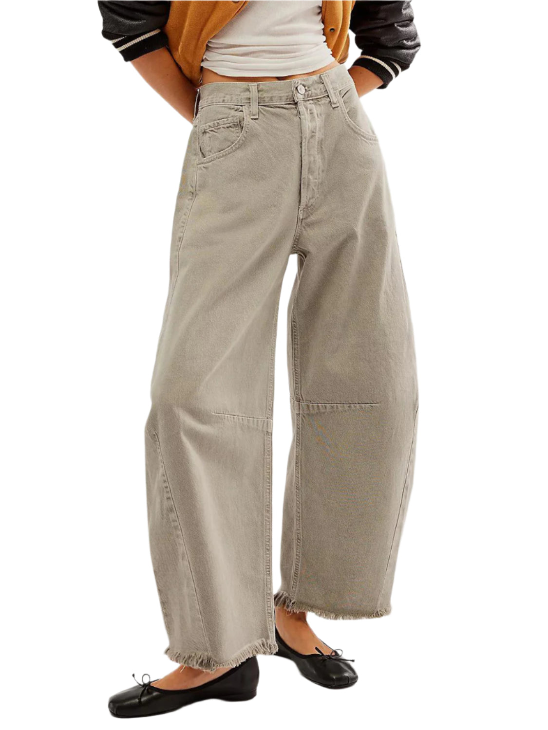 Raw Hem Wide Leg Jeans with Pockets