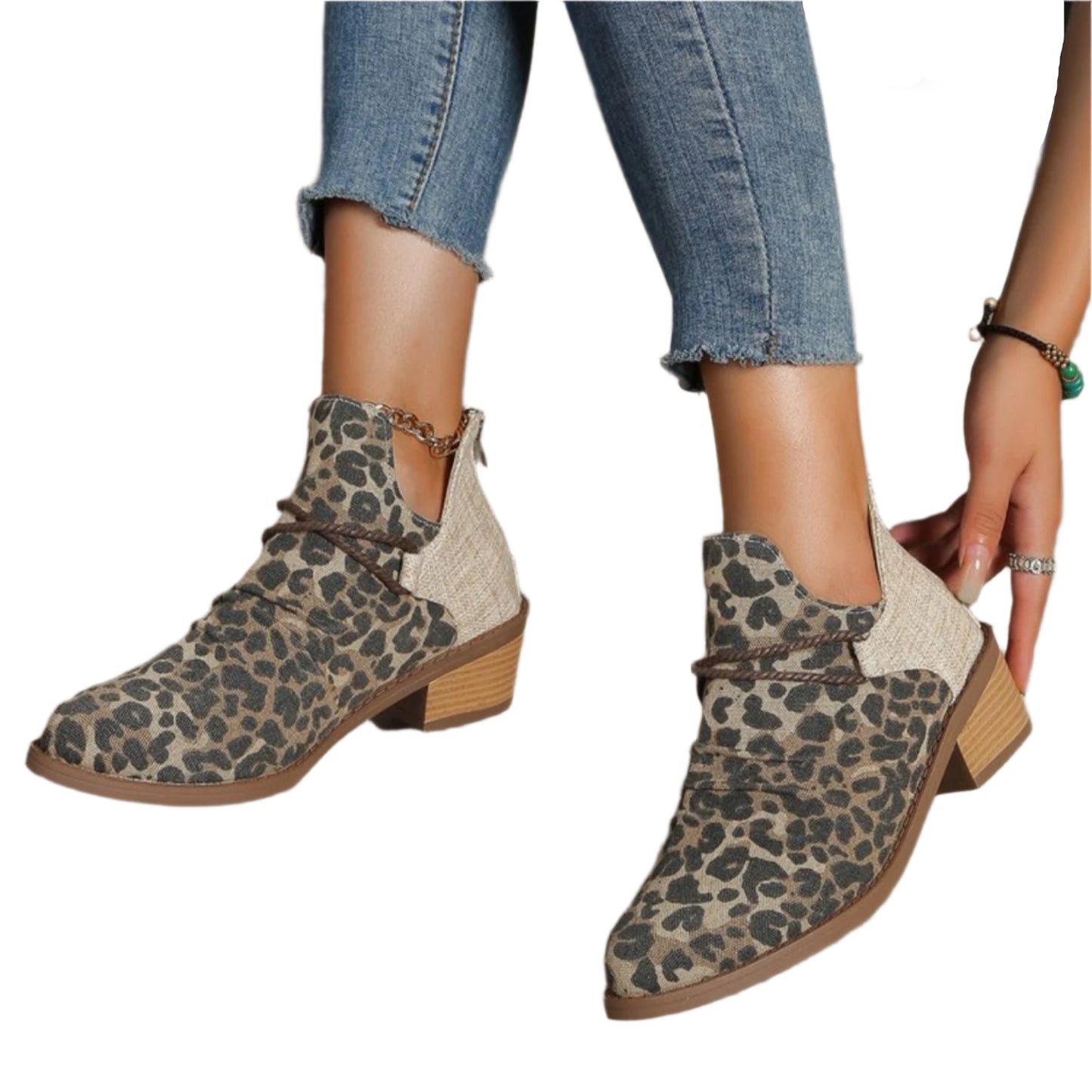 Contrast Canvas Low Heel Boots