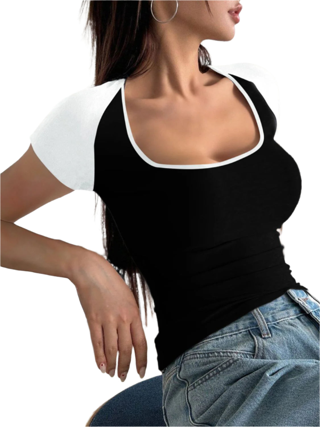 Devine Contrast Scoop Neck Short Sleeve T-Shirt