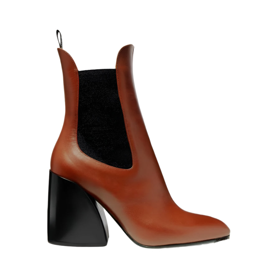 Thick Heel Cowhide Ankle Boots
