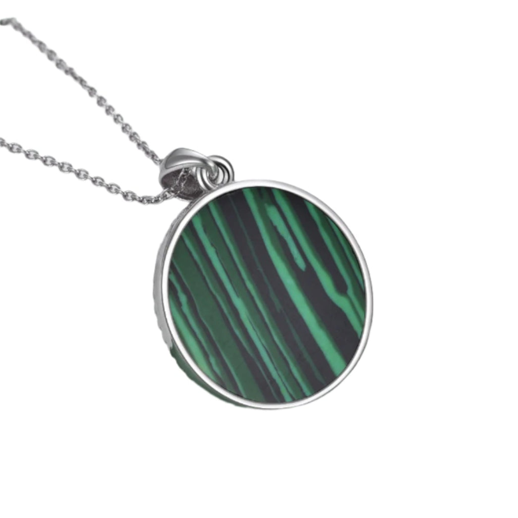 Ask and Embla in Yggdrasil Pendant 925 Sterling Silver Necklace with Malachite or Moonstone Crystal