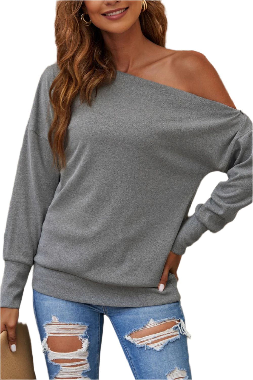 Single Shoulder Long Sleeve Sweatshirt with Zip