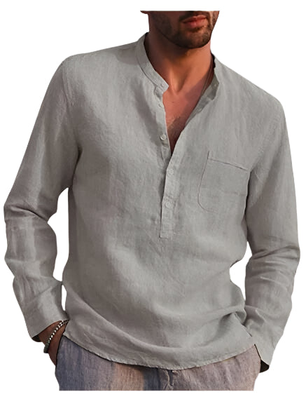 Long Sleeve Men's Linen Solid Color Shirt