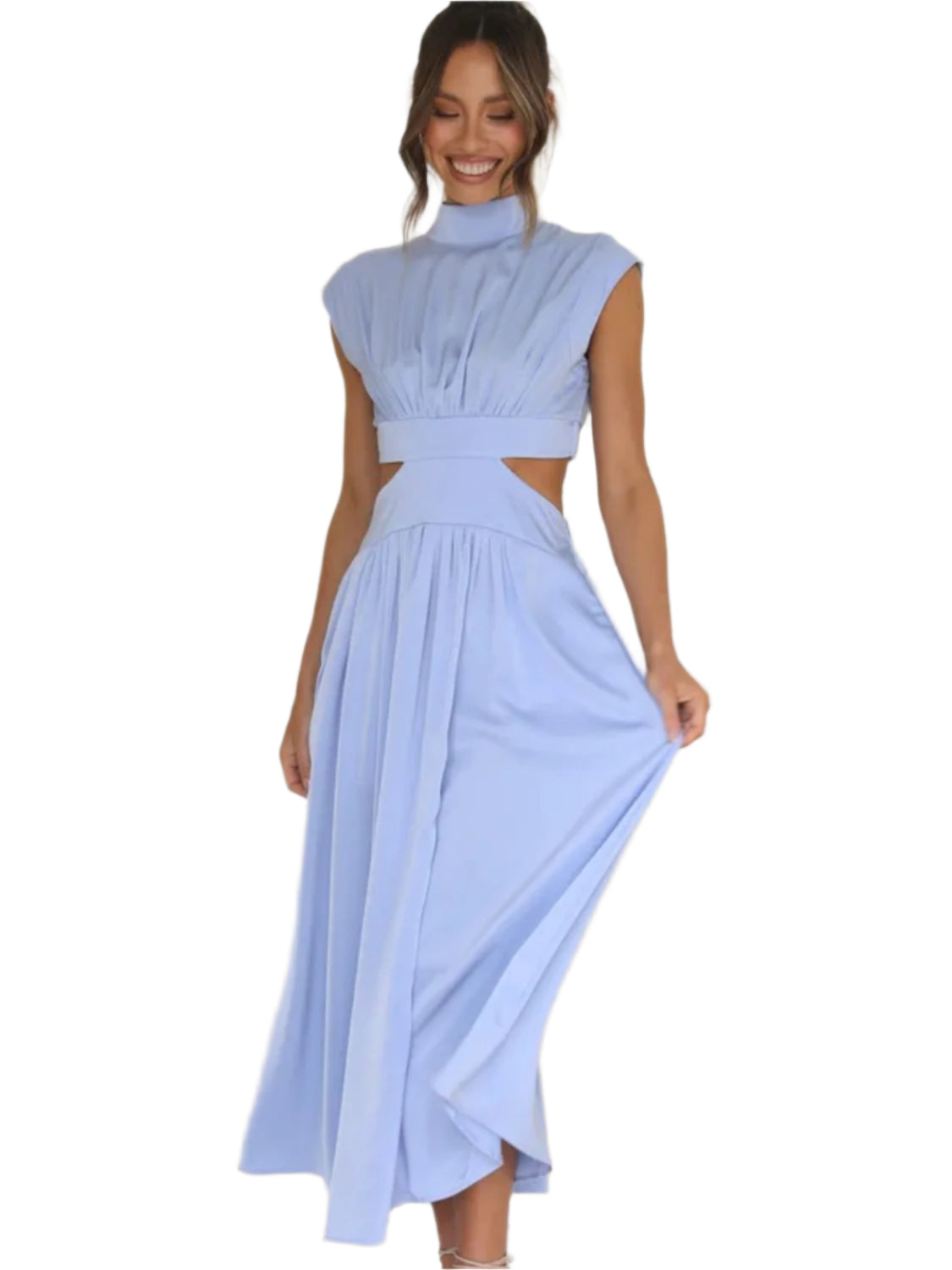 Cutout Mock Neck Sleeveless Ruched Dress