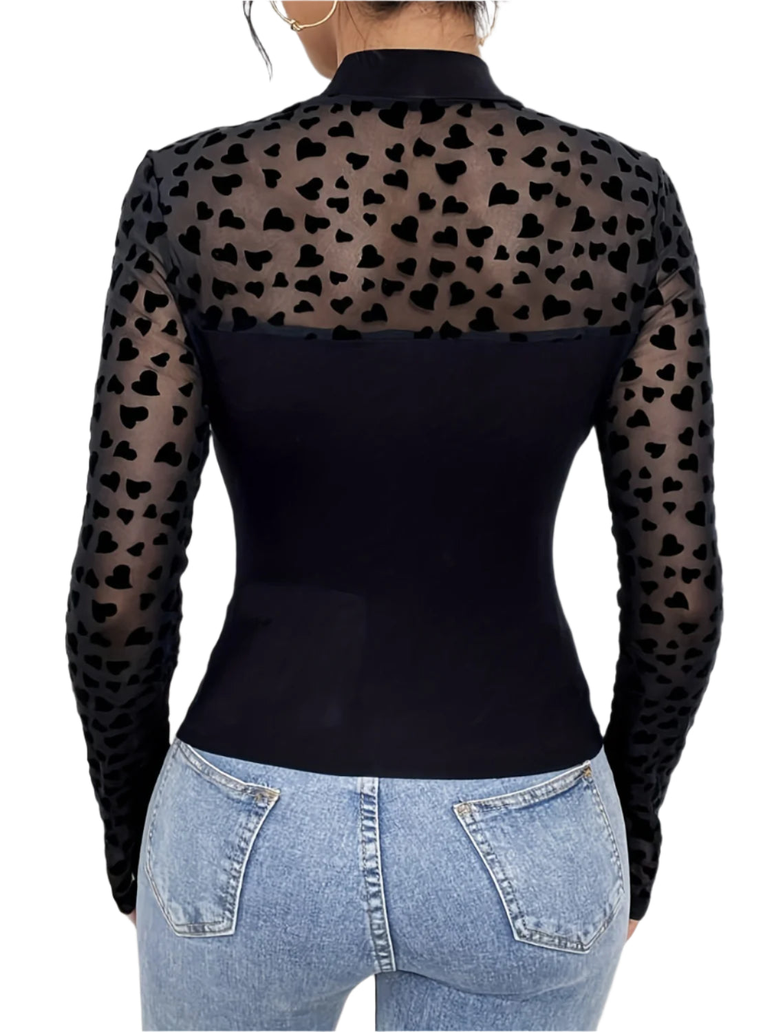 Heart Mock Neck Long Sleeve T-Shirt