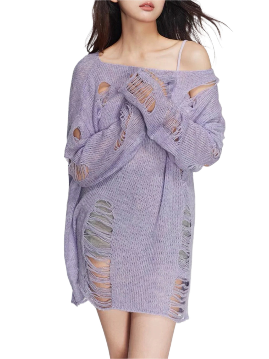Distressed Boat Neck Knit Cover Up