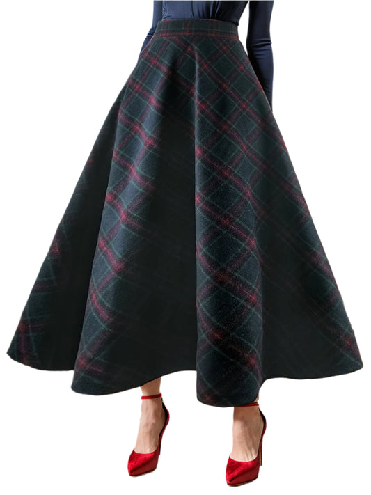 Plaid Elastic Waist Midi Skirt