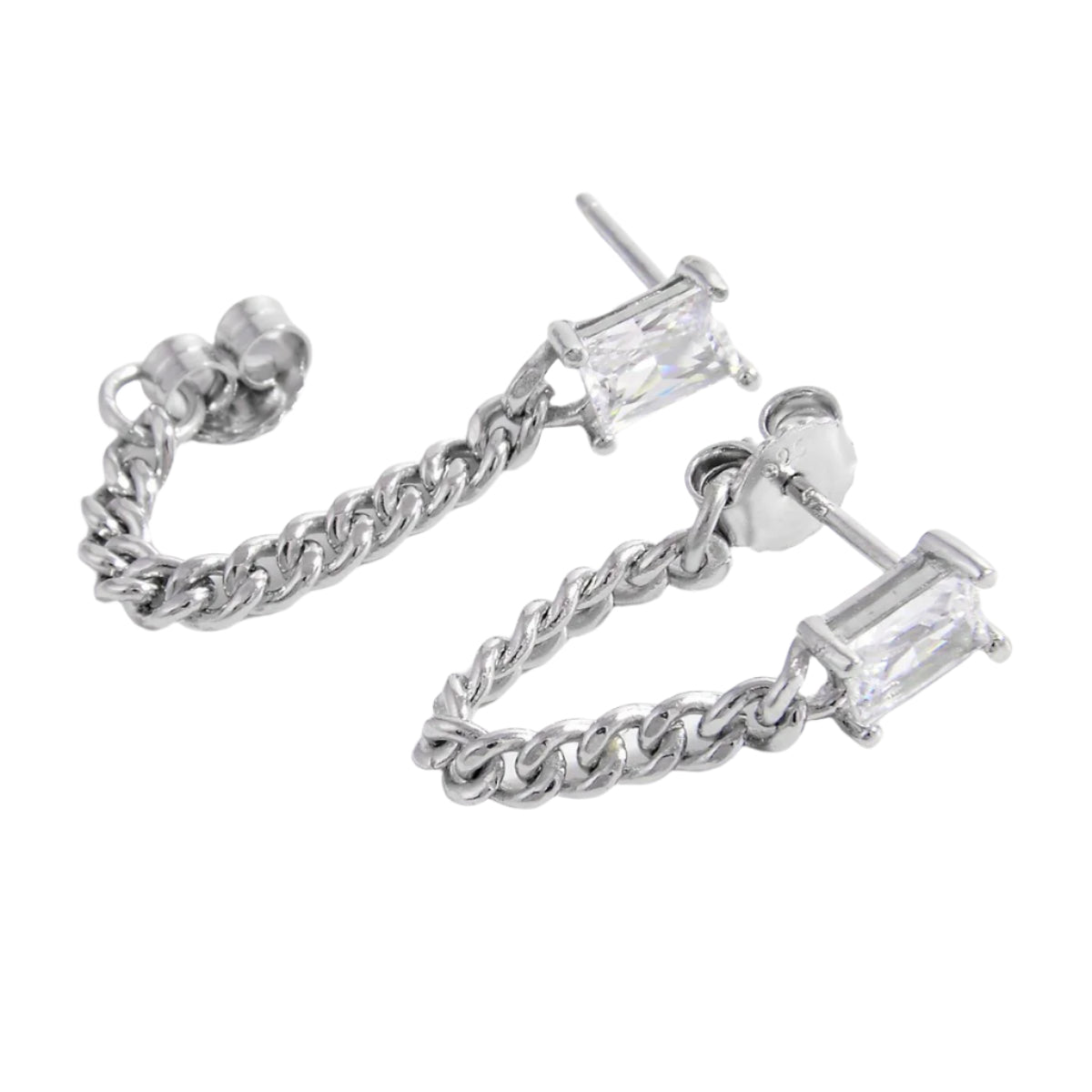 925 Sterling Silver Zircon Chain Earrings