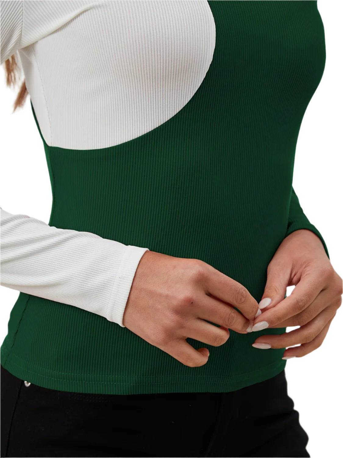 Cutout Contrast Mock Neck Long Sleeve T-Shirt