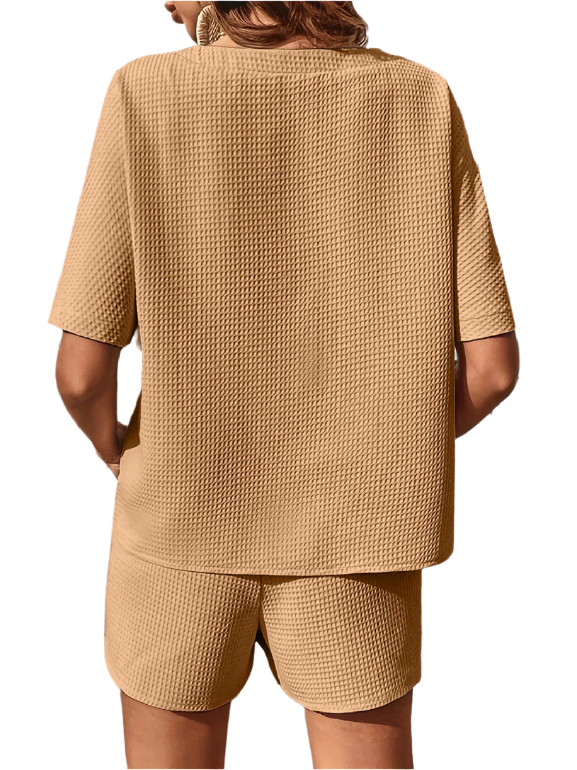Waffle-Knit Half Sleeve Top and Shorts Set