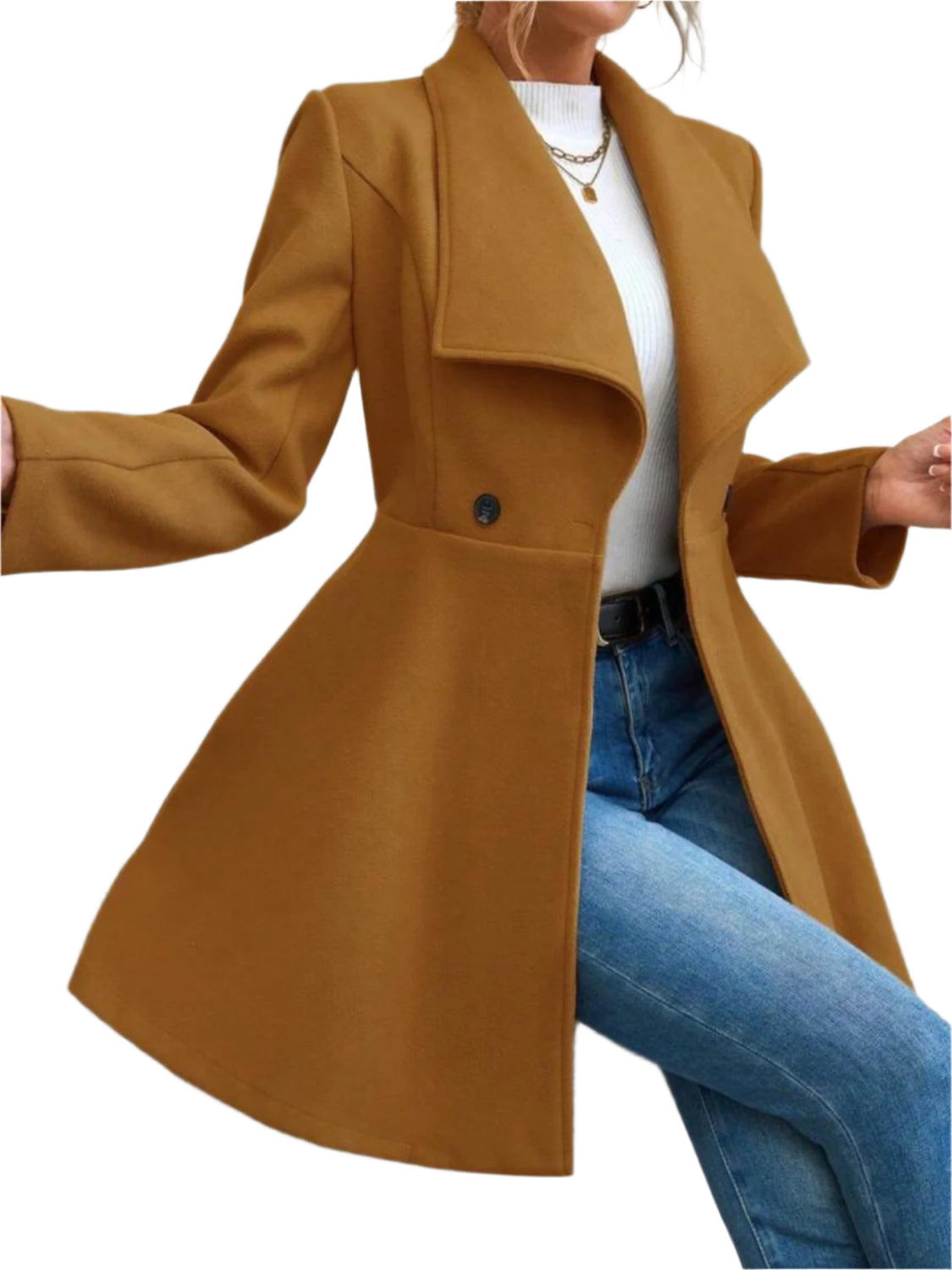 Collared Neck Button Up Long Sleeve Coat