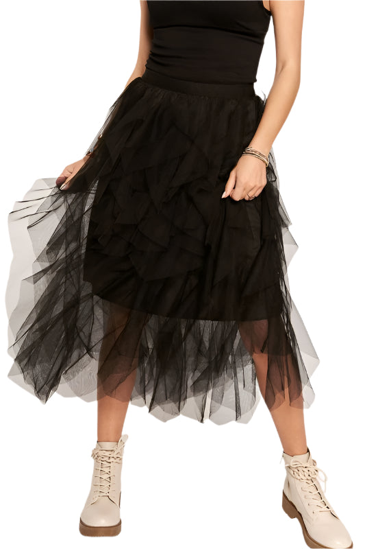 ADORA Ruffled Elastic Waist Midi Skirt