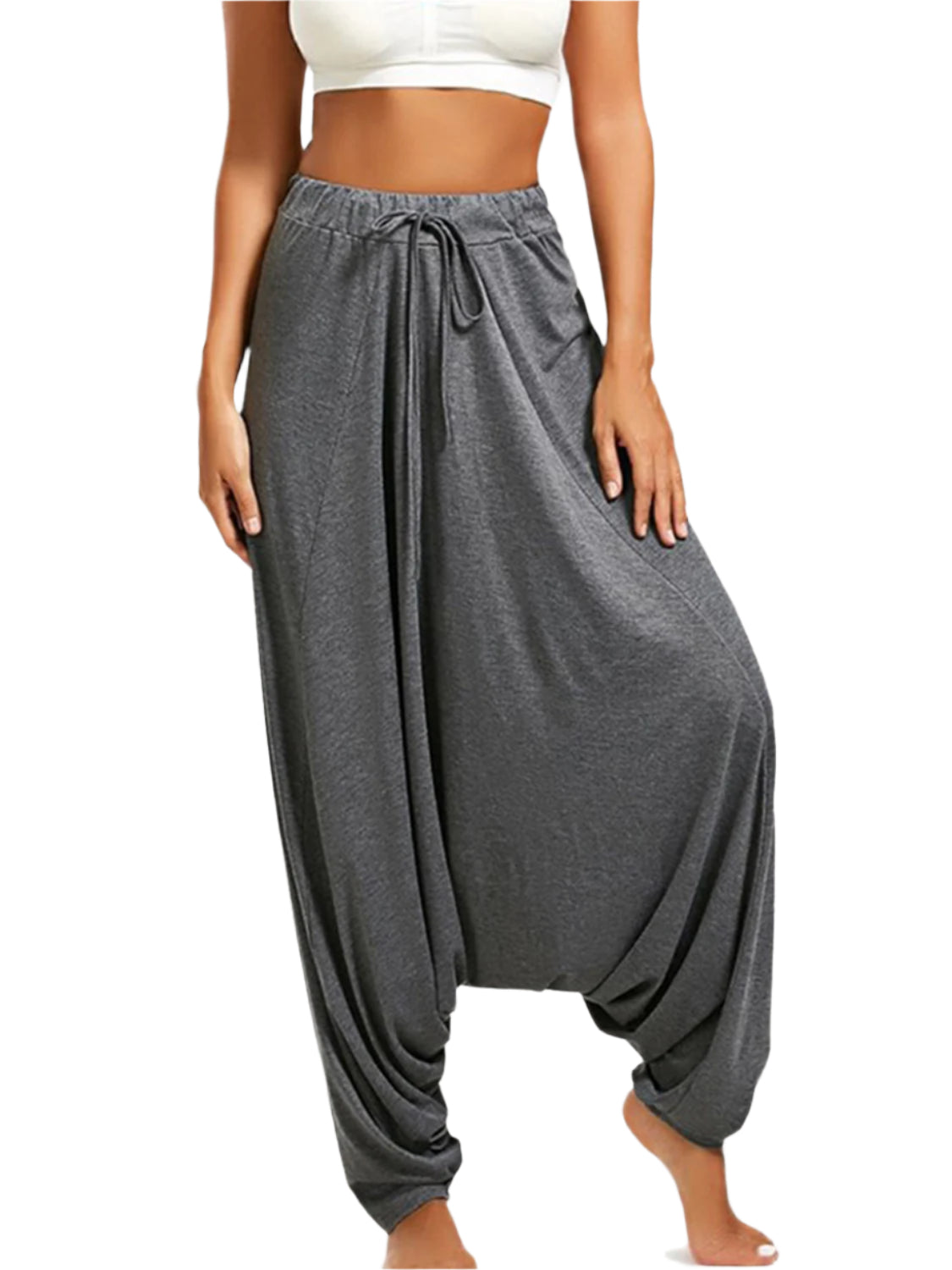 Tied Mid Waist Long Harem Pants