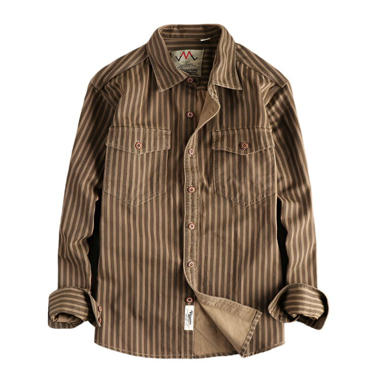 Men's Woven Cotton Striped Long Sleeve Shirt