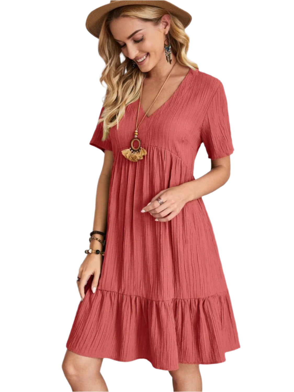 Full Size V-Neck Short Sleeve Dress