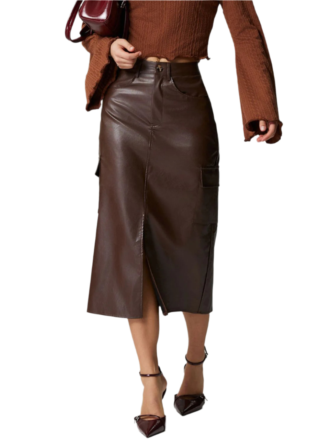 Slit Midi Skirt with Pockets