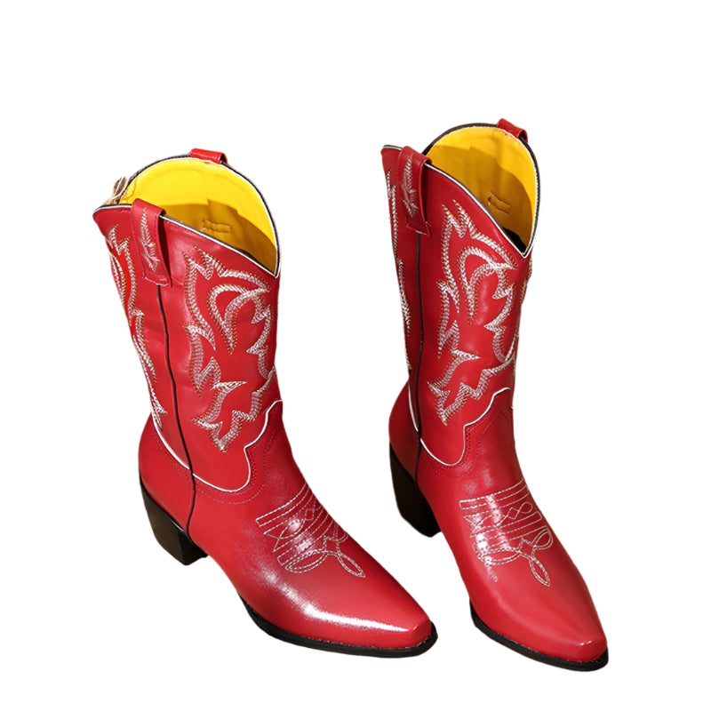 Embroidered PU Leather Western Cowboy Boot