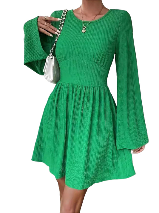 Round Neck Flare Sleeve Mini Dress