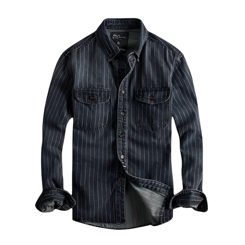 Men's Denim Distressed Button Down Shirt